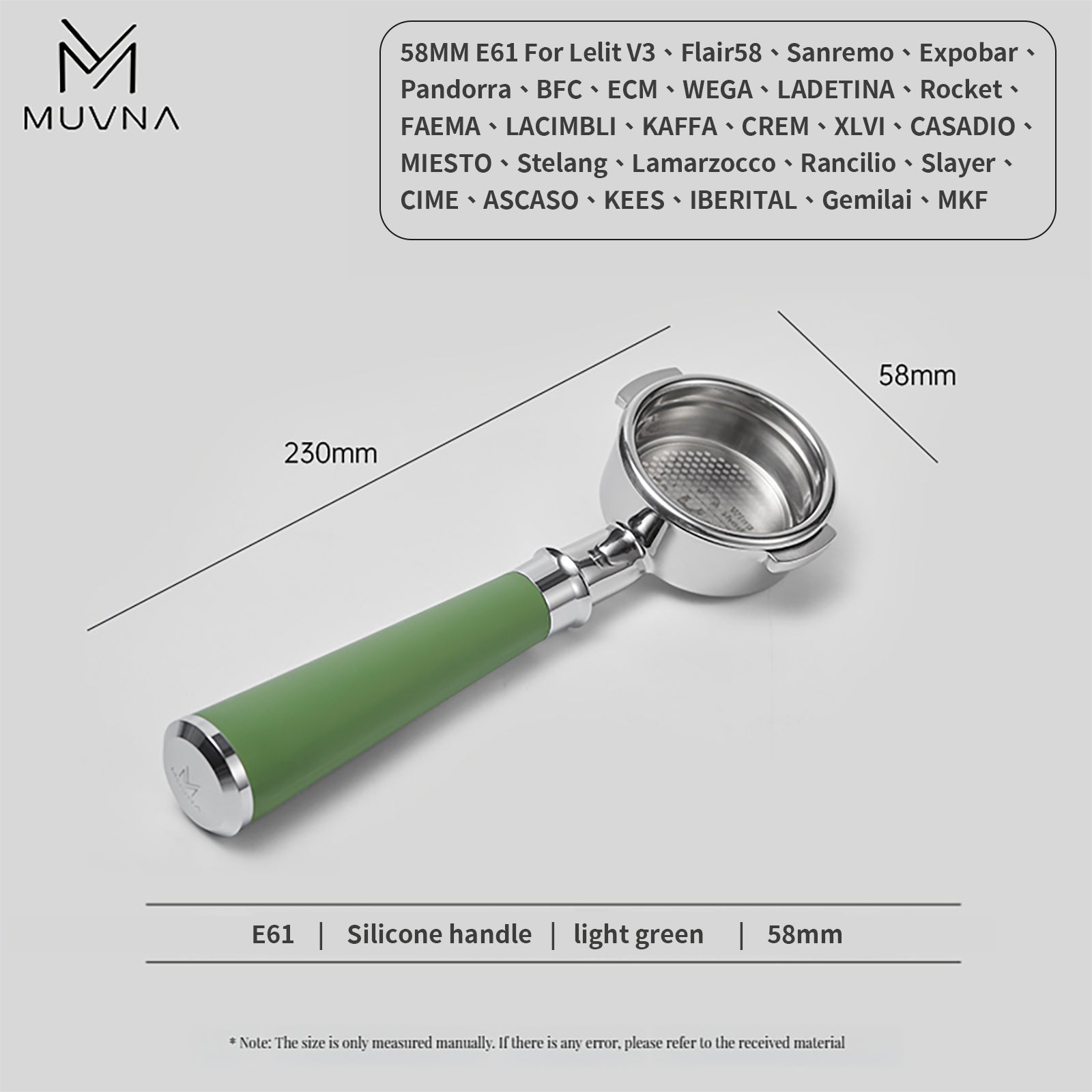 MUVNA Espresso Bottomless Portafilter With Filter Basket Silicone Handle